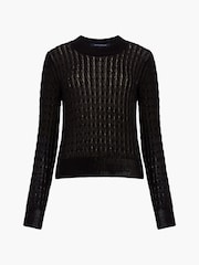 French Connection Niko Open Knit Long Sleeve Black Top - Image 4 of 4