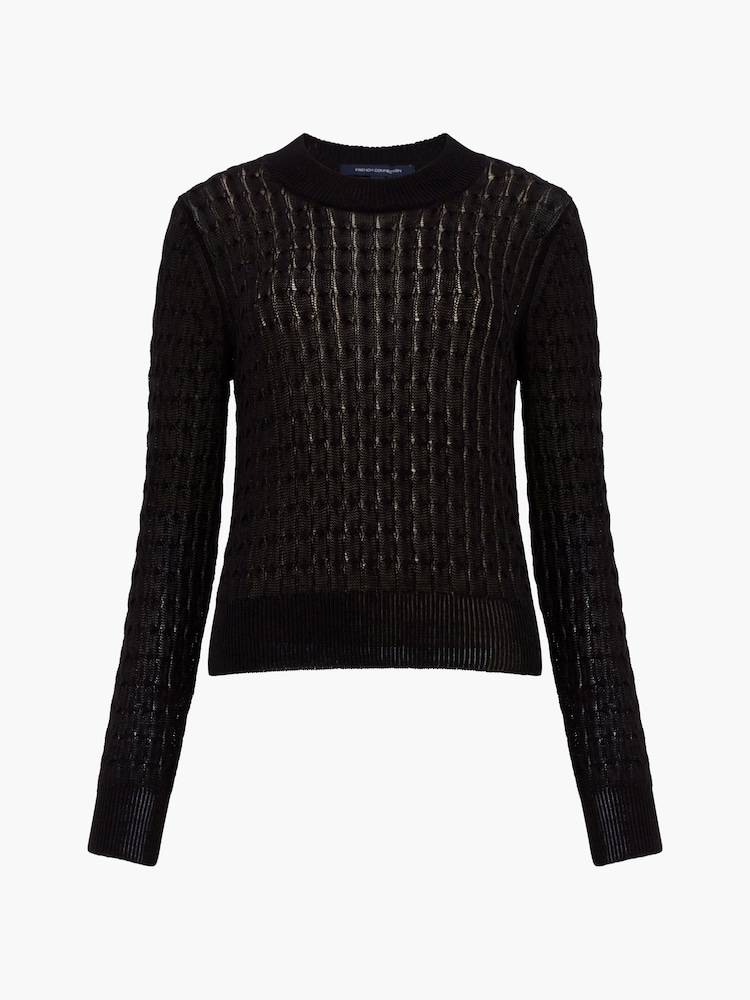French Connection Niko Open Knit Long Sleeve Black Top - Image 4 of 4