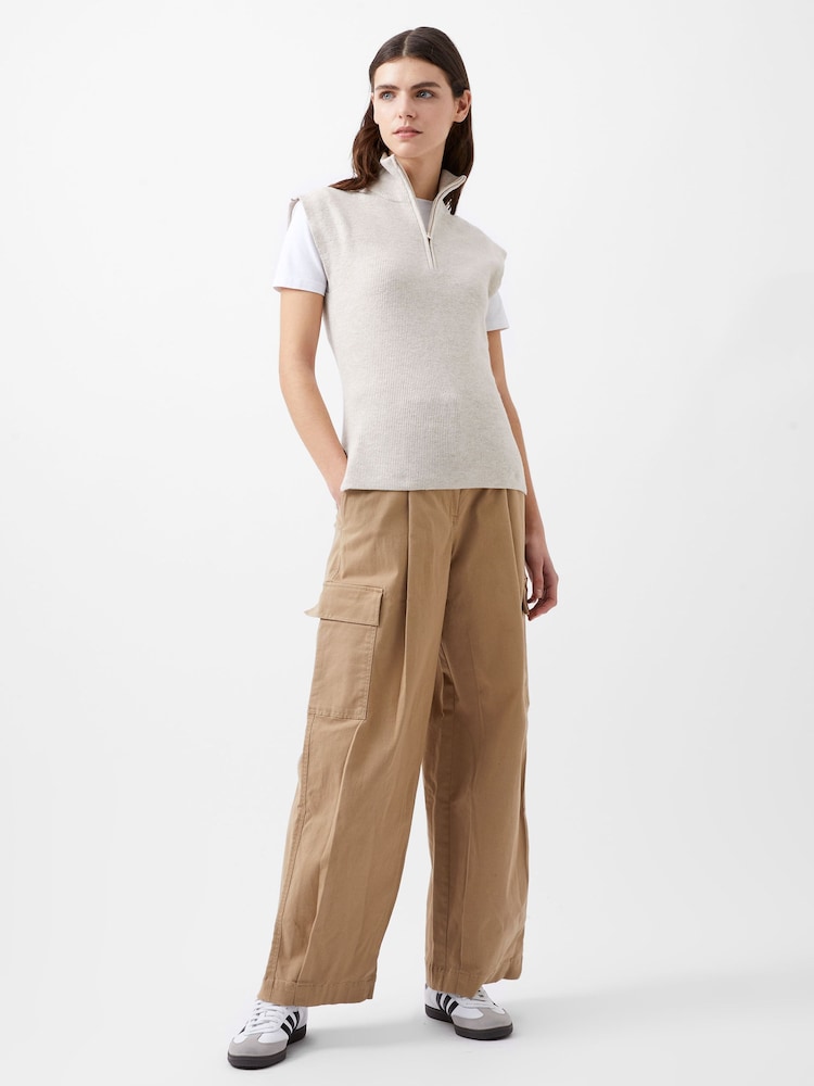 French Connection Cream Lightweight Half Zip Vest - Image 1 of 4