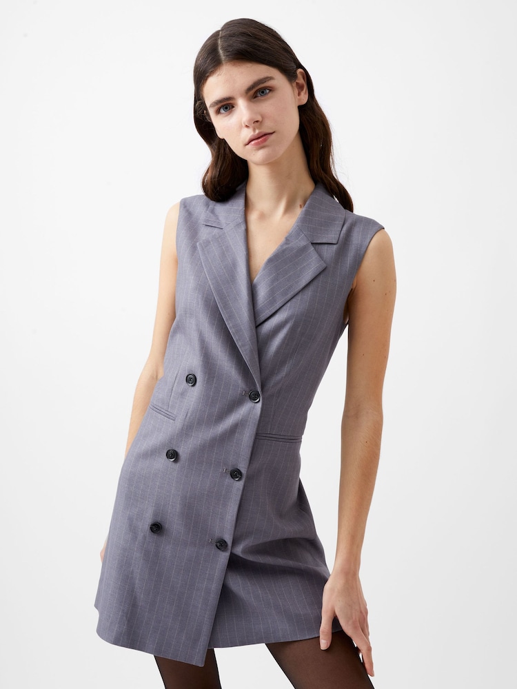 French Connection Grey Fiorella Pinstripe Tuxedo Dress - Image 3 of 4