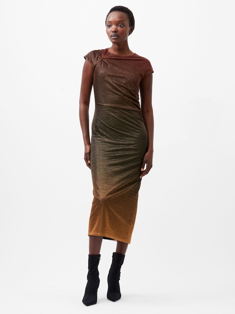 French Connection Metallic Sela Metallic Midi Dress - Image 1 of 4