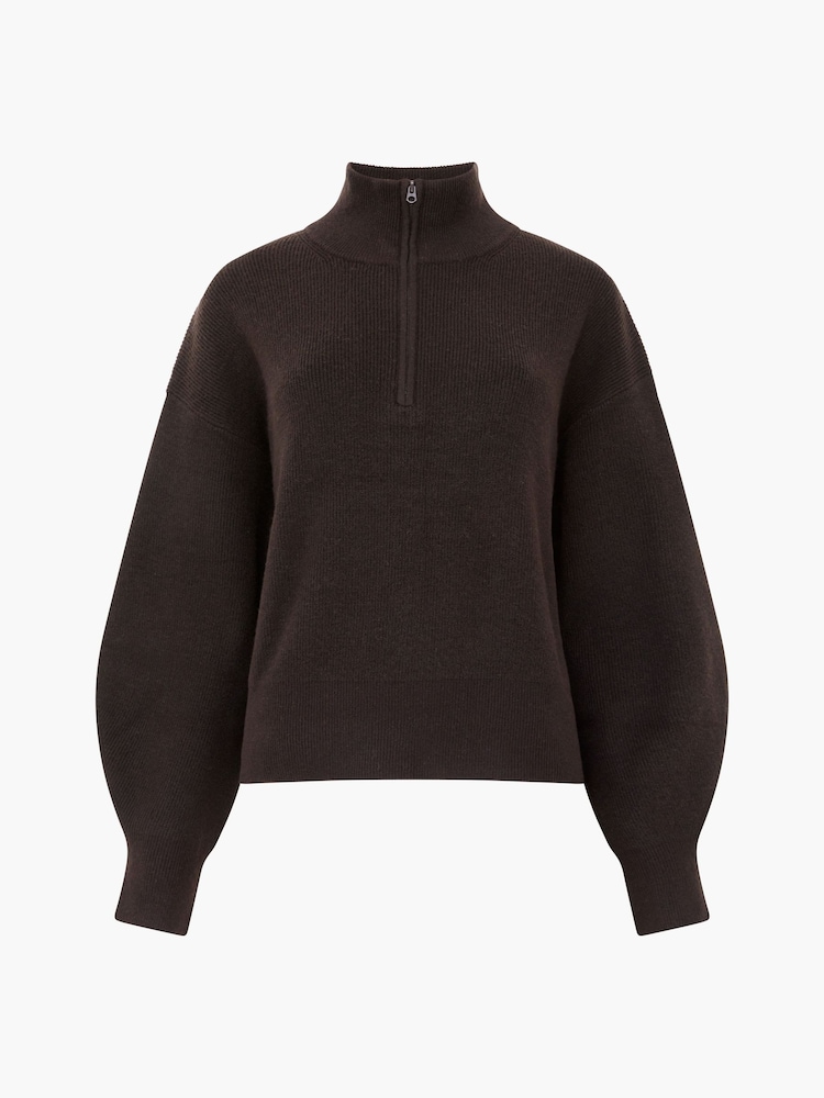 French Connection Brown Lightweight Vhari Half Zip Jumper - Image 4 of 4