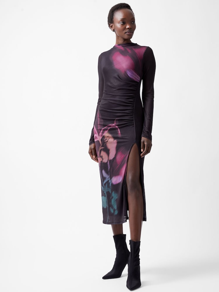 French Connection Black Smokey Placement Floral Dress - Image 1 of 5
