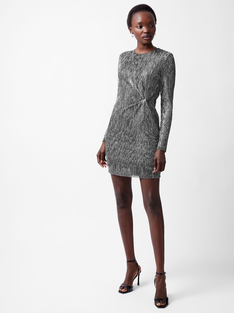 French Connection Silver Tamy Metallic Fitted Mini Dress - Image 1 of 4
