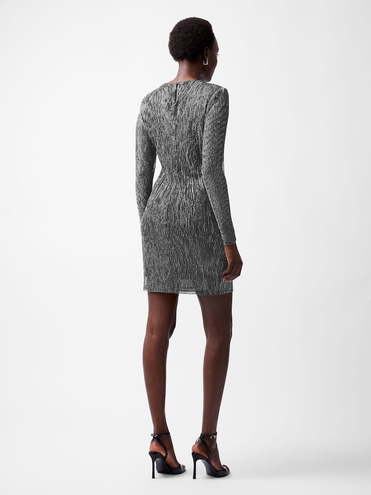 French Connection Silver Tamy Metallic Fitted Mini Dress - Image 2 of 4