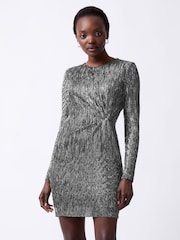 French Connection Silver Tamy Metallic Fitted Mini Dress - Image 3 of 4