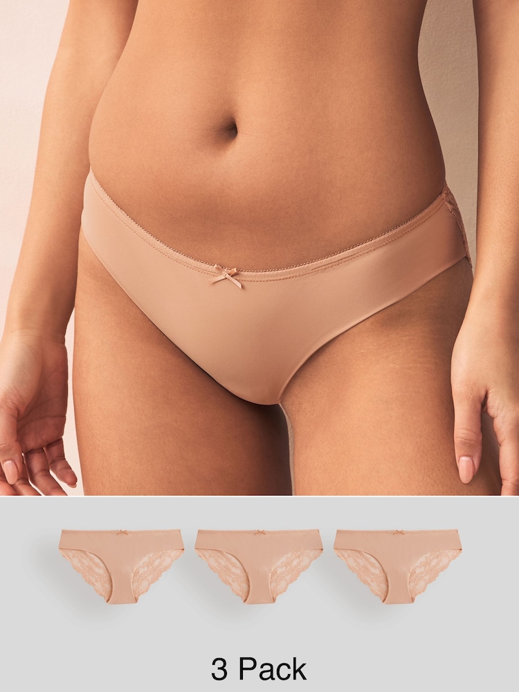 Pastel Rose Nude Brazilian No VPL Lace Back Briefs 3 Pack - Image 1 of 10 Pastel Rose Nude Brazilian No VPL Lace Back Briefs 3 Pack - Image 1 of 10