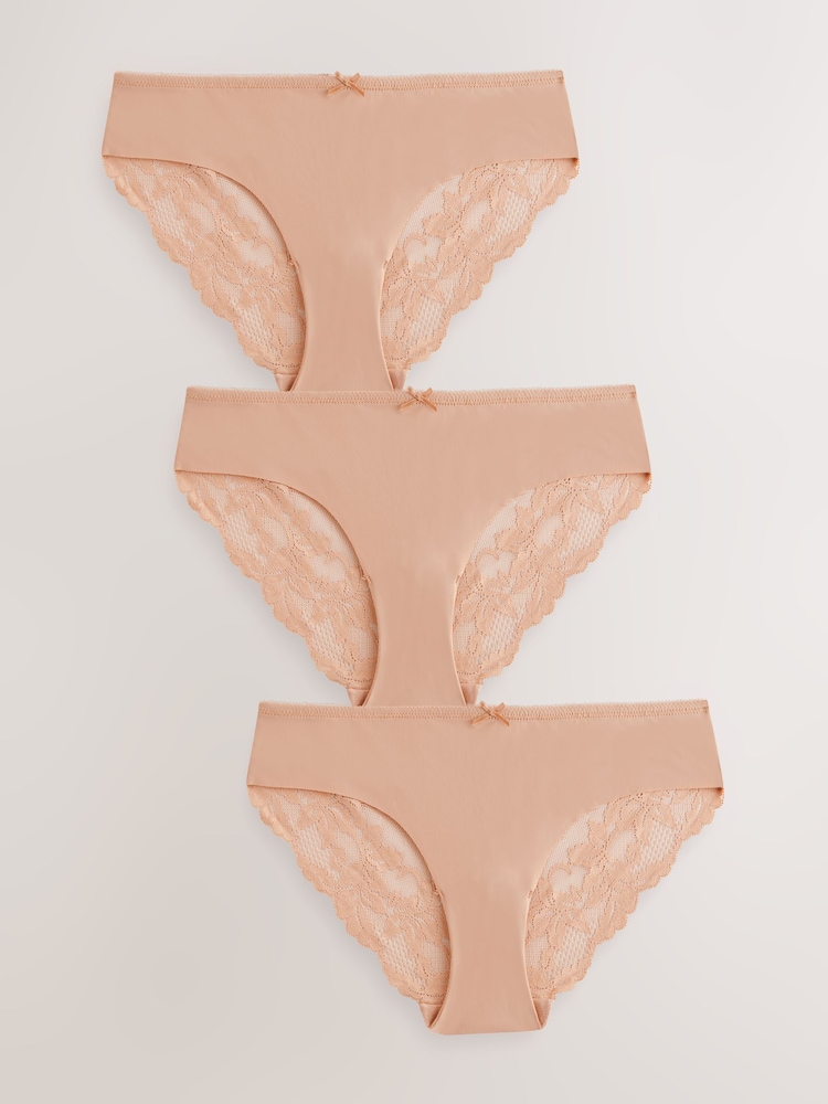 Pastel Rose Nude Brazilian No VPL Lace Back Briefs 3 Pack - Image 5 of 10