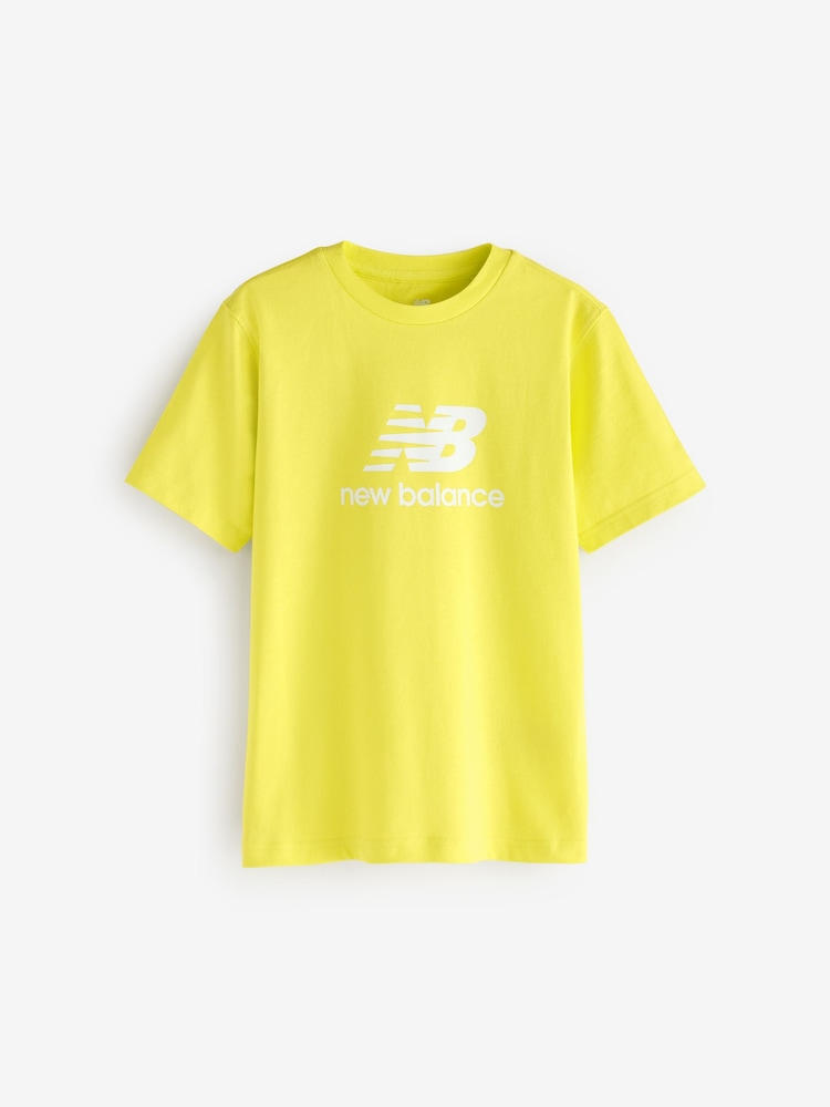 New Balance Yellow Kids Jersey Stacked 100% Cotton Logo T-Shirt - Image 1 of 3