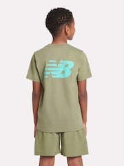 New Balance Green Boys Athletics AOP Logo T-Shirt - Image 1 of 9