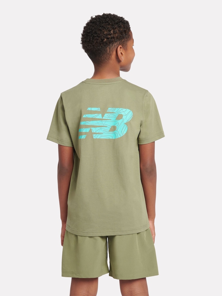 New Balance Green Boys Athletics AOP Logo T-Shirt - Image 1 of 9