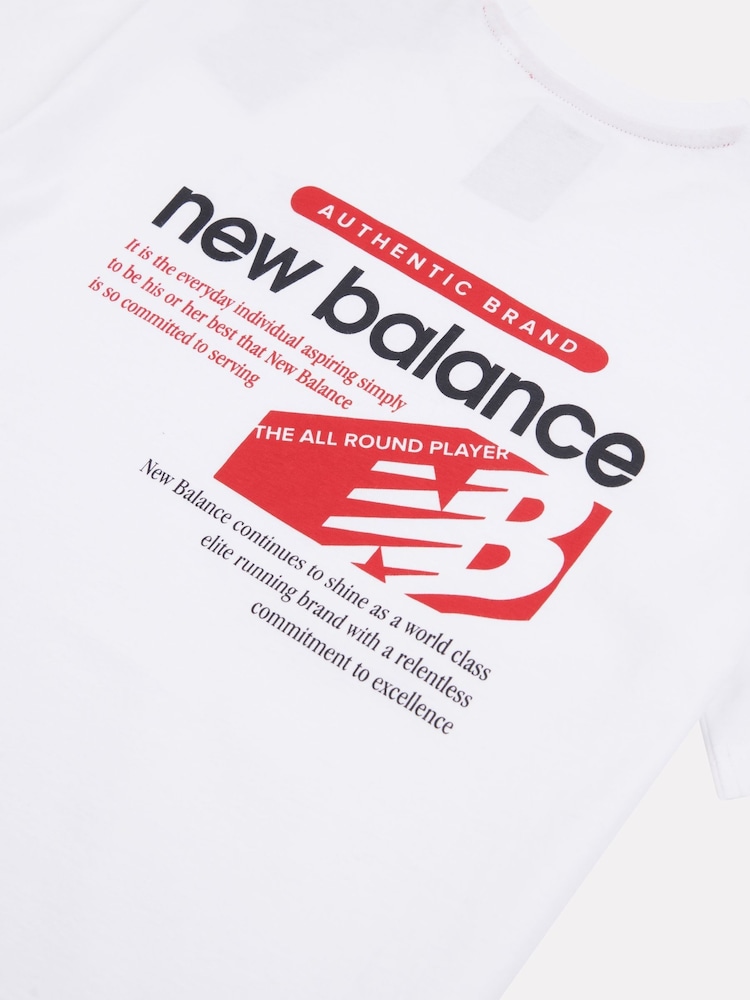 أبيض - تيشرت قطن 100% بطبعة عبارة "Authentic Brand" للأولاد من New Balance - صورة 10 من 10