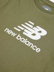New Balance Khaki Green Kids Jersey Stacked 100% Cotton Logo T-Shirt - Image 3 of 3