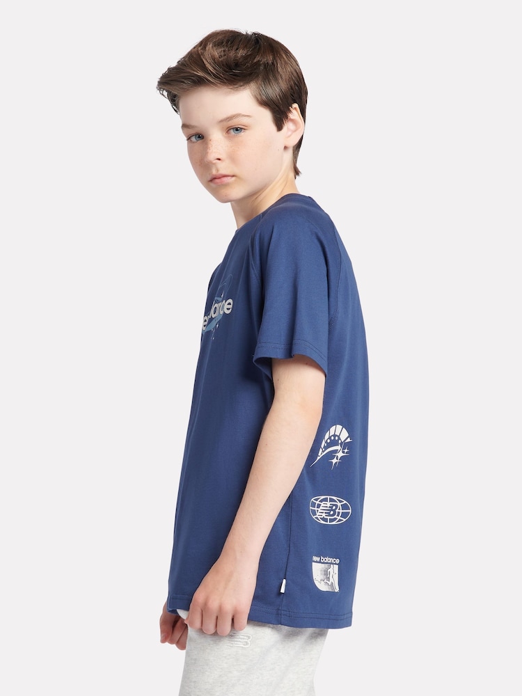New Balance Boys Blue Global 100% Cotton T-Shirt - Image 2 of 10