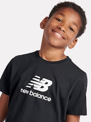 New Balance Black Kids Jersey Stacked 100% Cotton Logo T-Shirt - Image 6 of 9