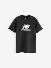 New Balance Black Kids Jersey Stacked 100% Cotton Logo T-Shirt - Image 7 of 9