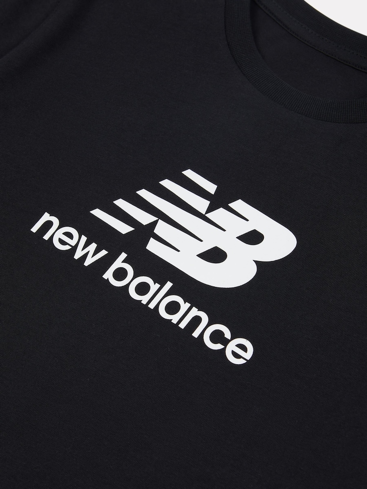 New Balance Black Kids Jersey Stacked 100% Cotton Logo T-Shirt - Image 9 of 9