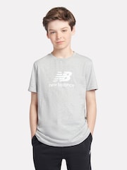 New Balance Grey Kids Jersey Stacked 100% Cotton Logo T-Shirt - Image 1 of 8