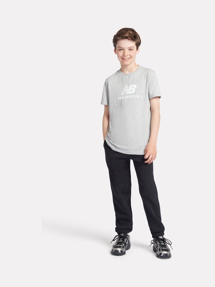 New Balance Grey Kids Jersey Stacked 100% Cotton Logo T-Shirt - Image 2 of 8