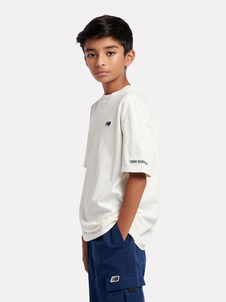 New Balance Cream Boys 100% Cotton Premium T-Shirt - Image 2 of 8