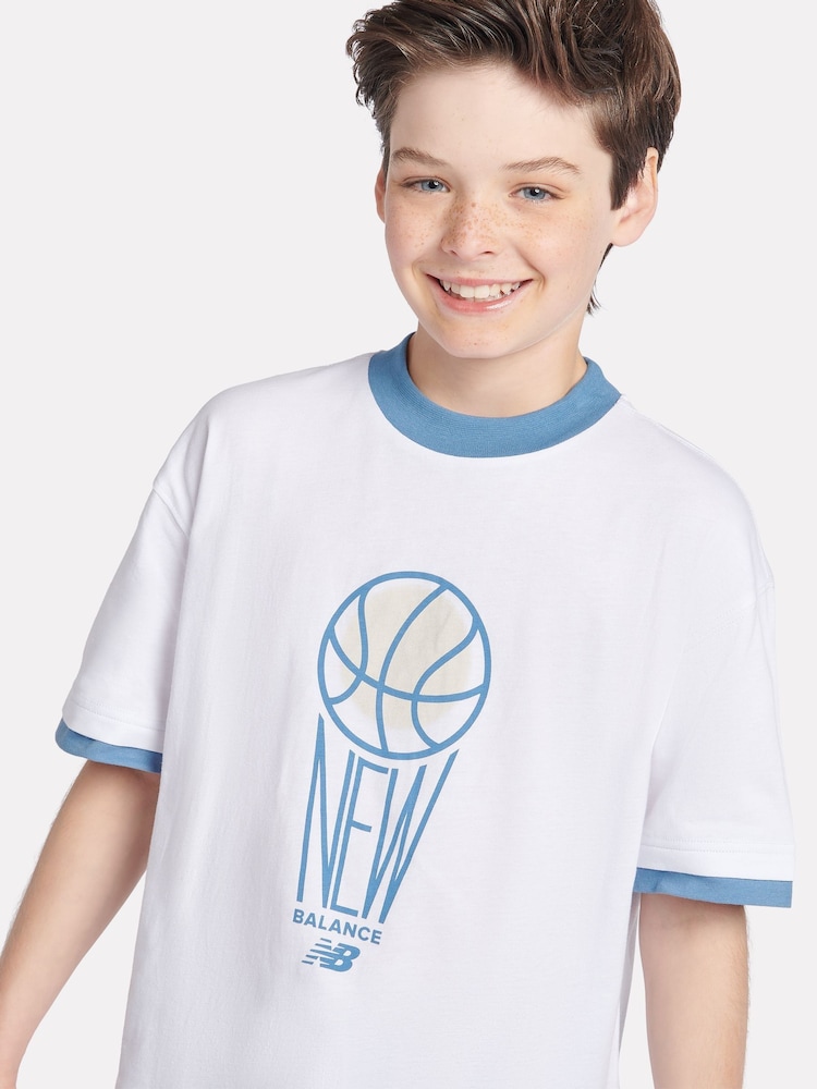 New Balance White Boys 100% Cotton Hoops Graphic T-Shirt - Image 4 of 9
