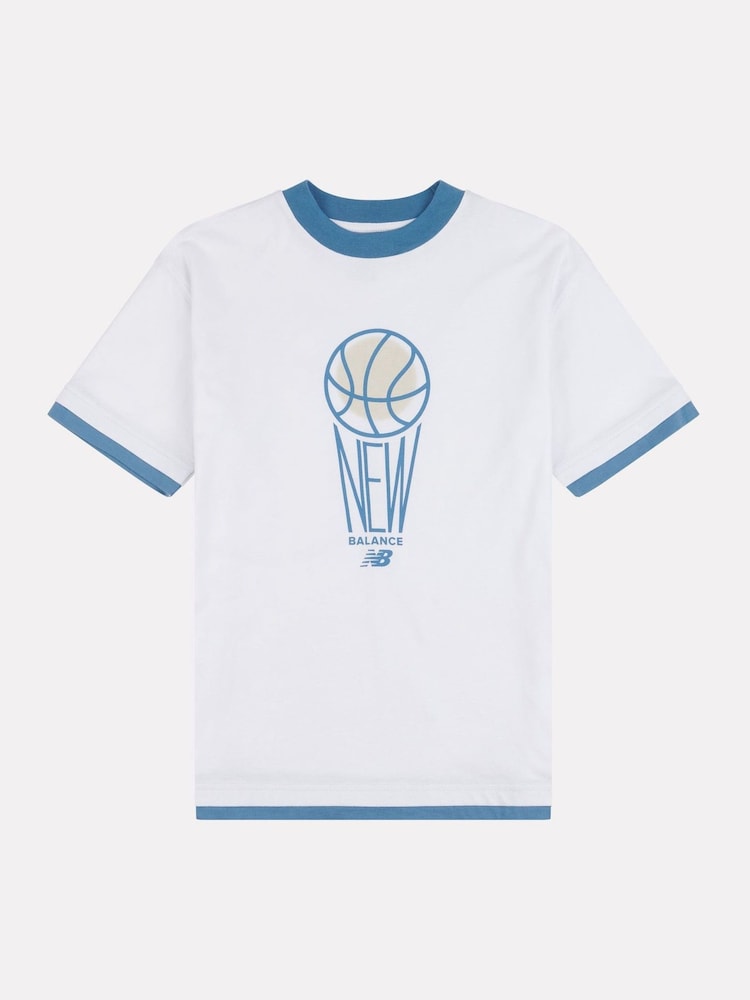 New Balance White Boys 100% Cotton Hoops Graphic T-Shirt - Image 7 of 9