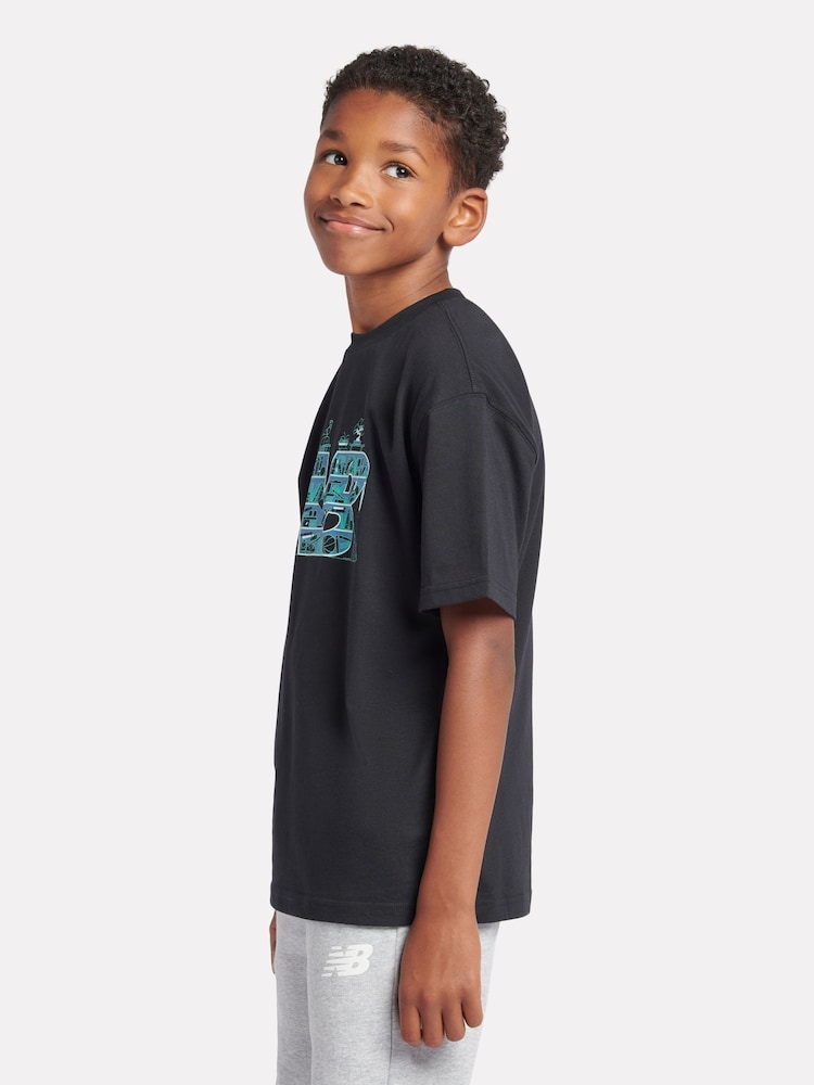 New Balance Black Boys 100% Cotton Intellect Graphic T-Shirt - Image 5 of 11