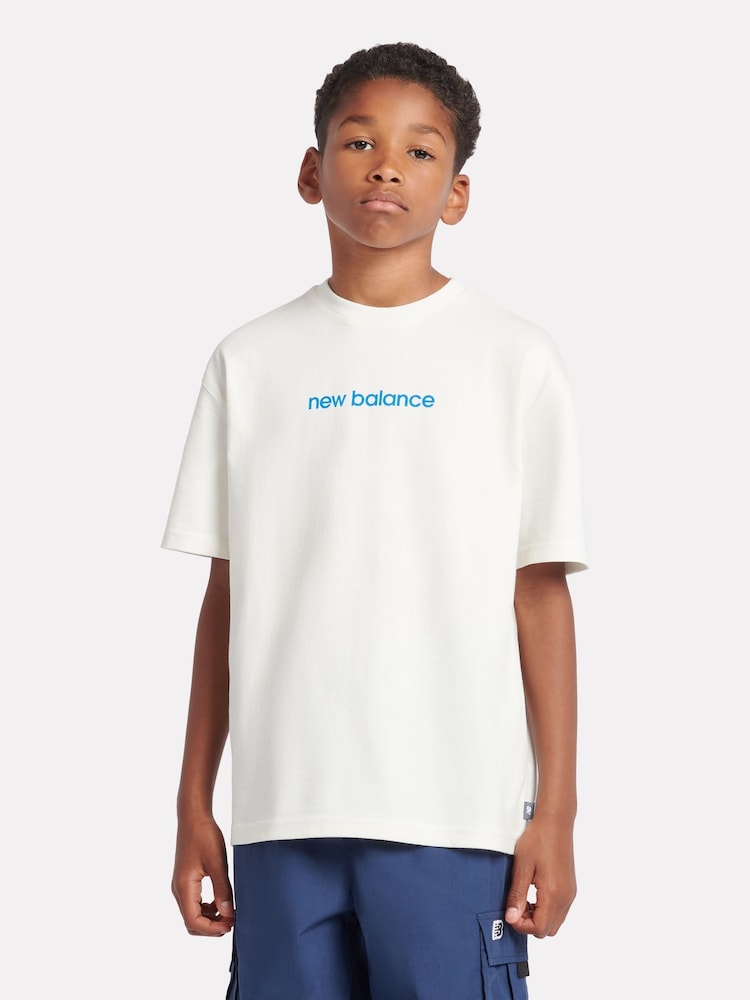 New Balance Cream Boys 100% Cotton Sport Coach T-Shirt - Image 1 of 11