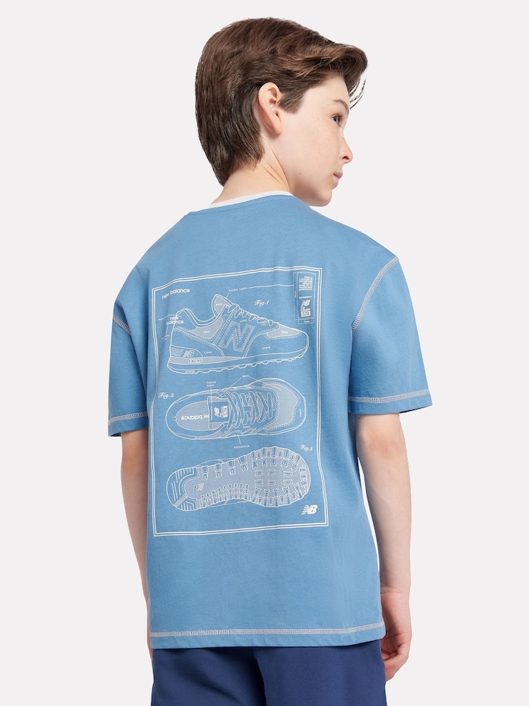 New Balance Blue Boys 100% Cotton 574 Diagram T-Shirt - Image 1 of 10 New Balance Blue Boys 100% Cotton 574 Diagram T-Shirt - Image 1 of 10