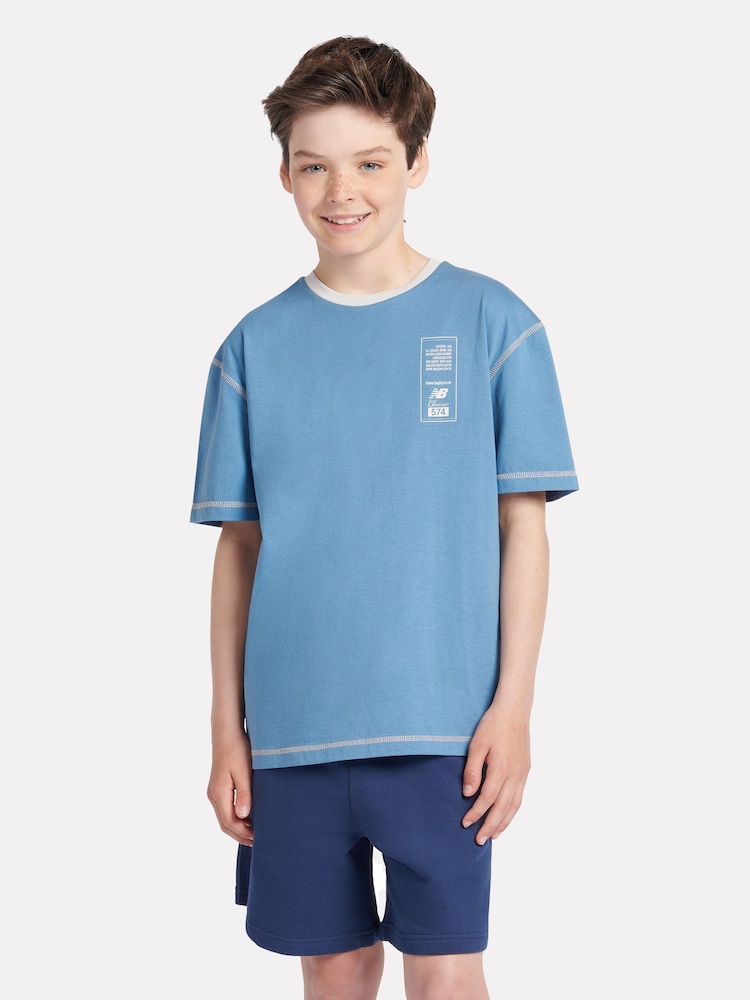 New Balance Blue Boys 100% Cotton 574 Diagram T-Shirt - Image 2 of 10