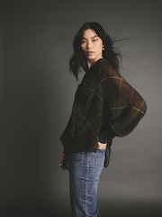 Black Check Tartan Long Sleeve Tie Neck Blouse - Image 2 of 9