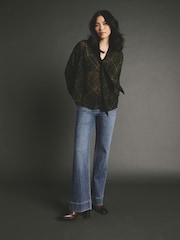 Black Check Tartan Long Sleeve Tie Neck Blouse - Image 4 of 9