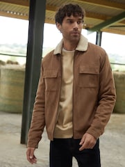 Threadbare Brown Faux Suede Borg Lined Jacket - Image 1 of 5