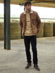 Threadbare Brown Faux Suede Borg Lined Jacket - Image 3 of 5
