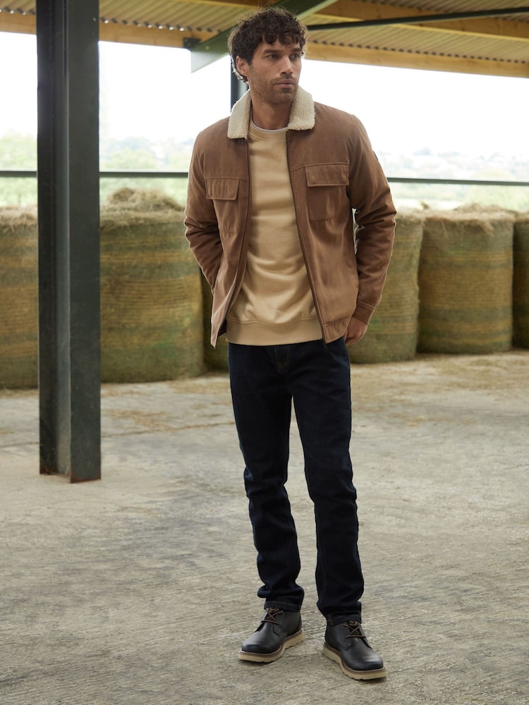 Threadbare Brown Faux Suede Borg Lined Jacket - Image 3 of 5