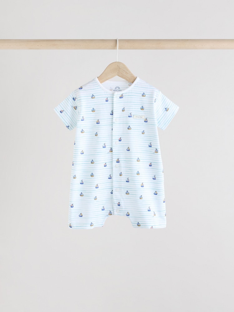 Blue Baby 100% Cotton Rompers 3 Pack - Image 6 of 11