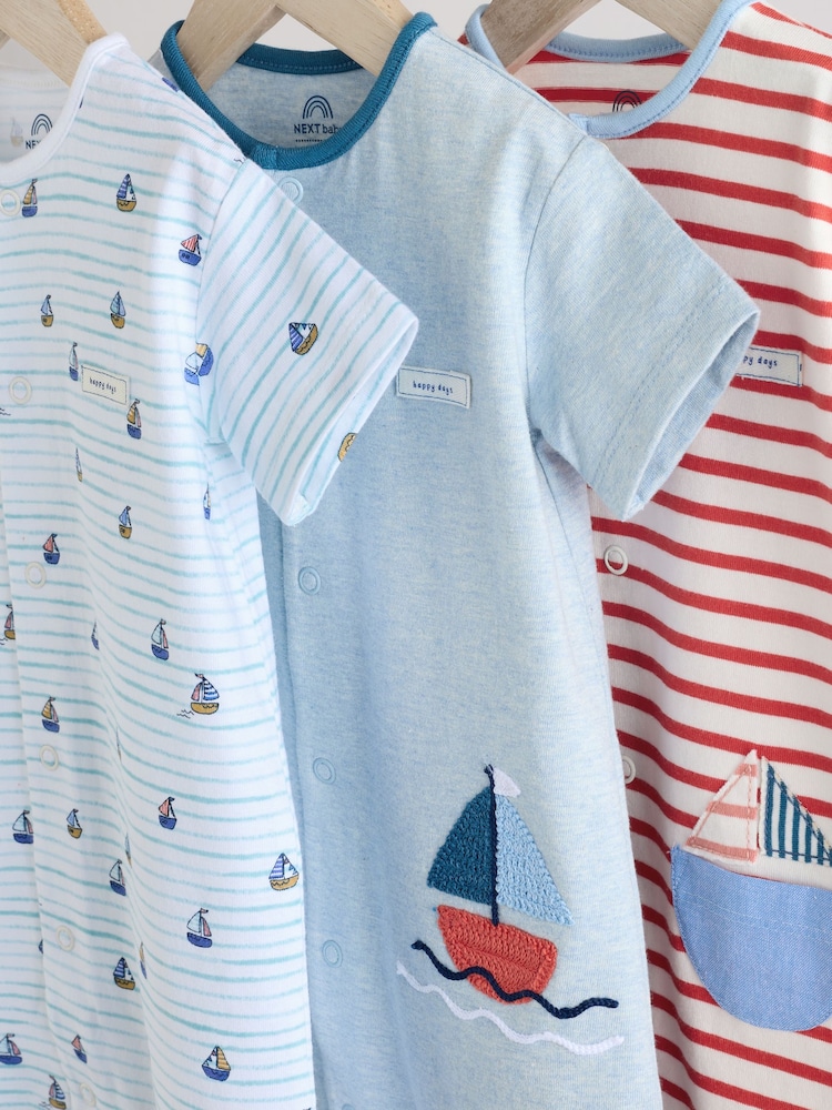 Blue Baby 100% Cotton Rompers 3 Pack - Image 7 of 11
