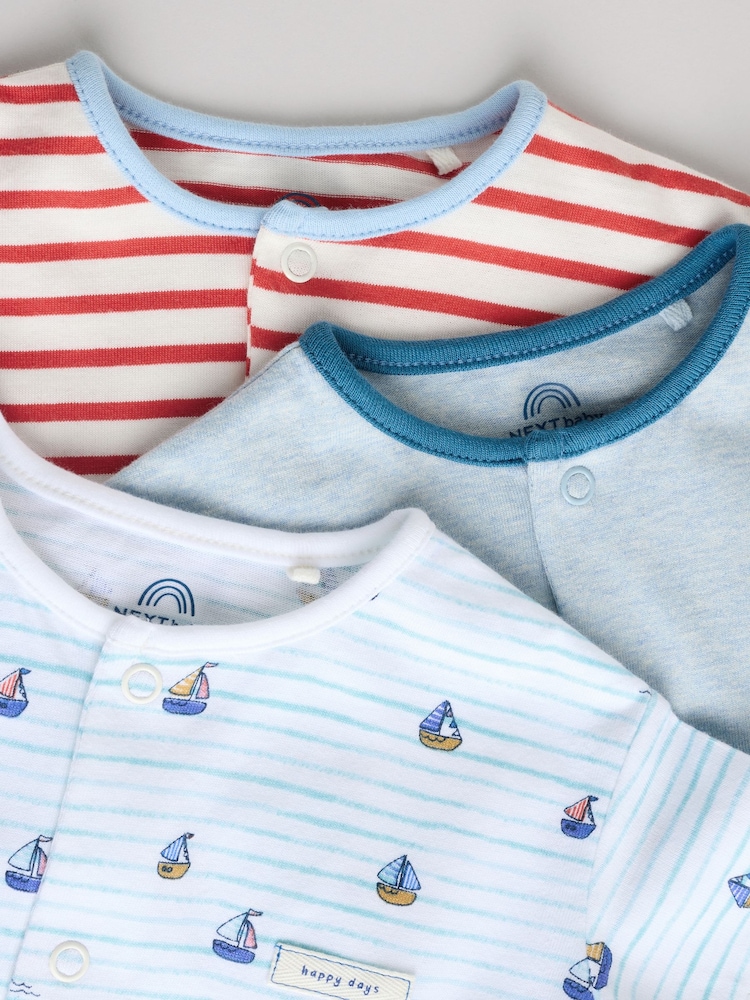 Blue Baby 100% Cotton Rompers 3 Pack - Image 8 of 11