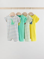 Blue/Green 100% Cotton Baby Rompers 4 Pack - Image 1 of 1