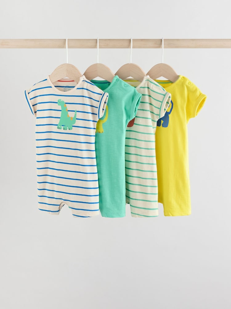 Blue/Green 100% Cotton Baby Rompers 4 Pack - Image 1 of 1