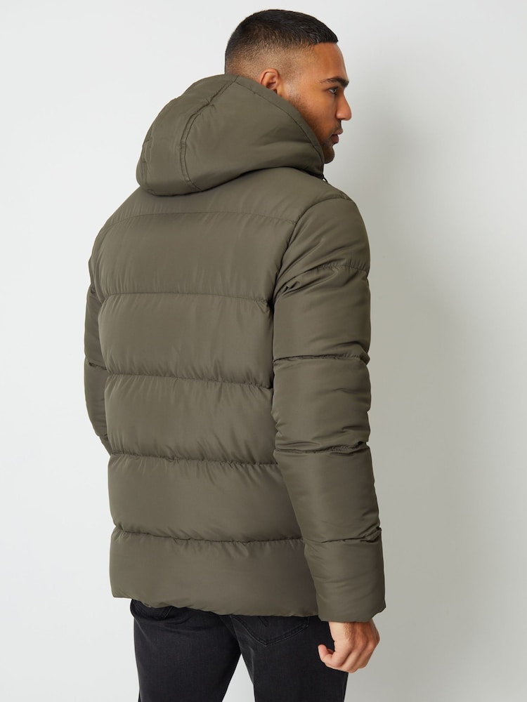 Threadbare Khaki Showerproof Double Layer Puffer Hooded Jacket - Image 2 of 5