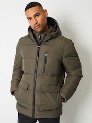 Threadbare Khaki Showerproof Double Layer Puffer Hooded Jacket - Image 3 of 5