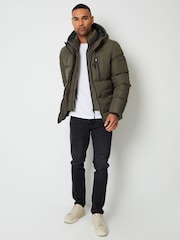 Threadbare Khaki Showerproof Double Layer Puffer Hooded Jacket - Image 4 of 5