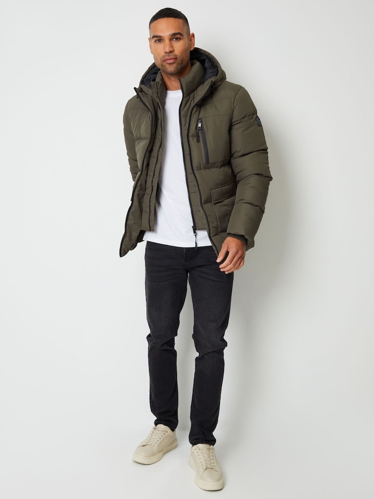 Threadbare Khaki Showerproof Double Layer Puffer Hooded Jacket - Image 4 of 5