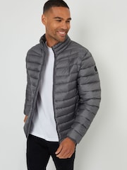Threadbare Grey Showerproof Matte Finish Padded Funnel Neck Jacket - Image 1 of 1