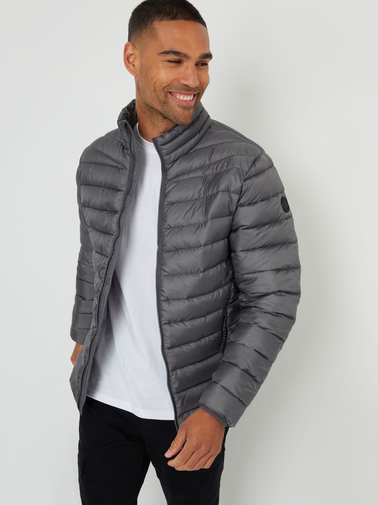 Threadbare Grey Showerproof Matte Finish Padded Funnel Neck Jacket - Image 1 of 1