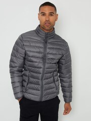 Threadbare Grey Showerproof Matte Finish Padded Funnel Neck Jacket - Image 2 of 4