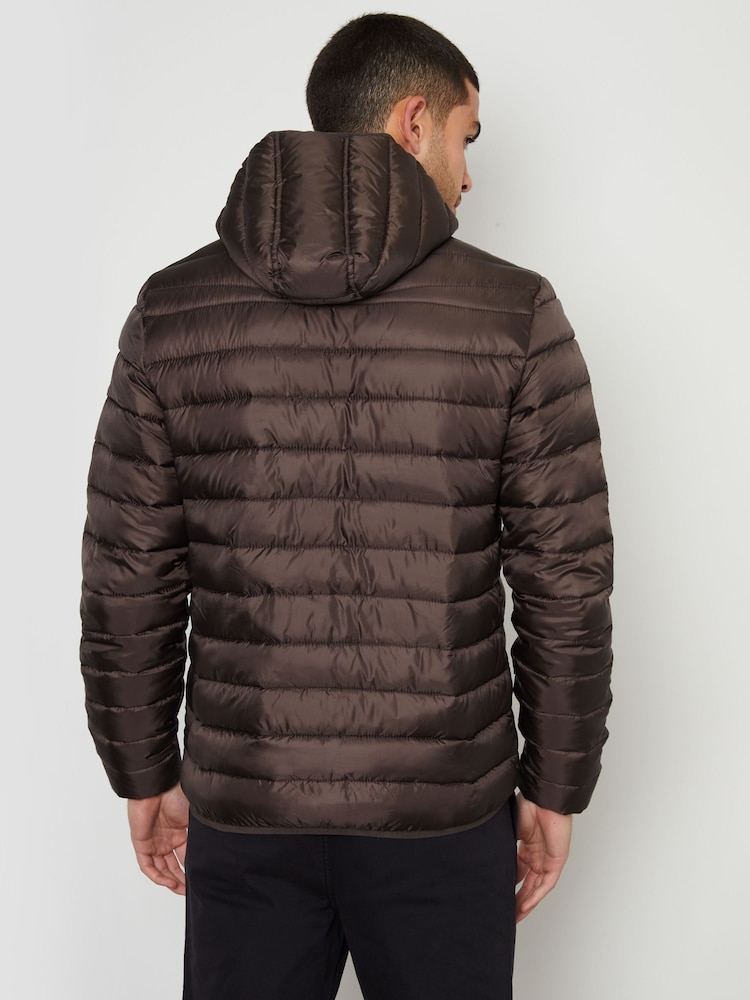 Threadbare Brown Matte Finish Padded Showerproof Hooded Jacket - Image 2 of 4