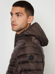 Threadbare Brown Matte Finish Padded Showerproof Hooded Jacket - Image 4 of 4