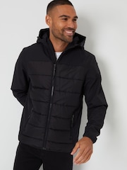 Threadbare Black Hooded Jacket With Padded Chest - Image 1 of 5